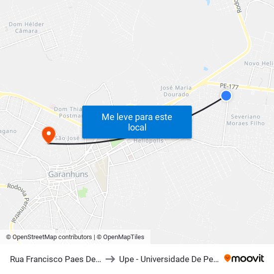 Rua Francisco Paes De Melo, 15 to Upe - Universidade De Pernambuco map