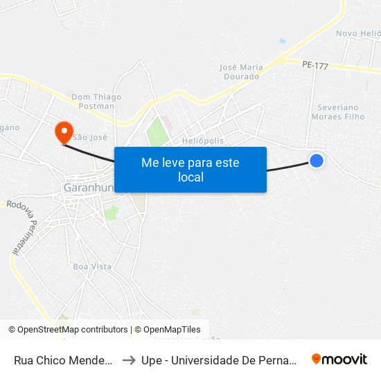 Rua Chico Mendes, 43 to Upe - Universidade De Pernambuco map