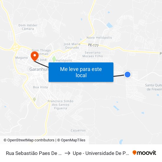 Rua Sebastião Paes De Melo, 2255 to Upe - Universidade De Pernambuco map