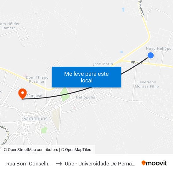 Rua Bom Conselho, 16 to Upe - Universidade De Pernambuco map