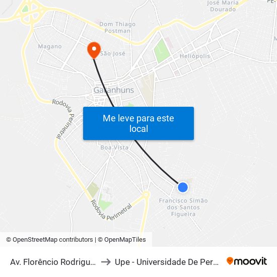 Av. Florêncio Rodrigues, 167 to Upe - Universidade De Pernambuco map