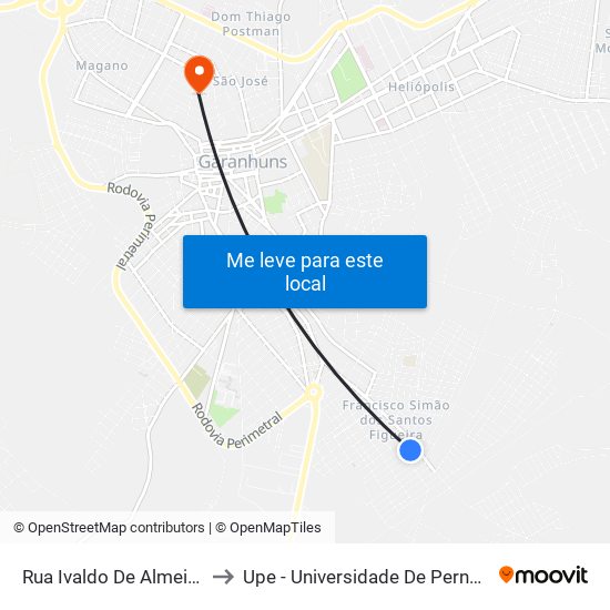 Rua Ivaldo De Almeida, 21 to Upe - Universidade De Pernambuco map