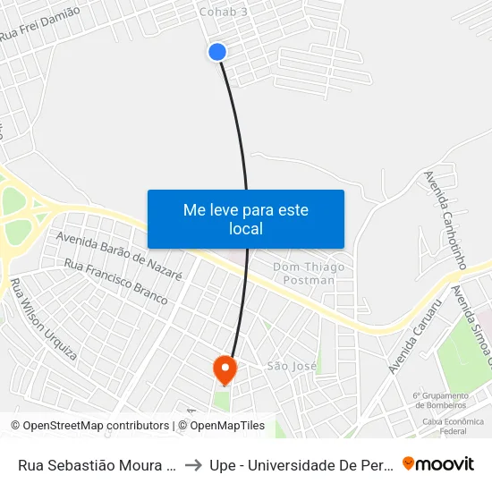 Rua Sebastião Moura Filho, 22 to Upe - Universidade De Pernambuco map