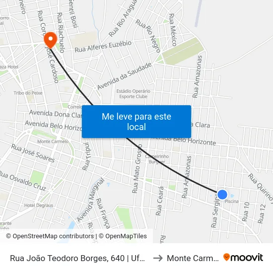 Rua João Teodoro Borges, 640 | Ufu/Sesi to Monte Carmelo map