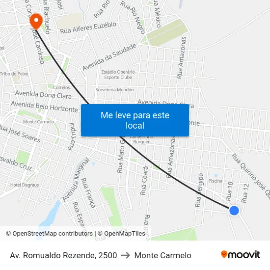 Av. Romualdo Rezende, 2500 to Monte Carmelo map