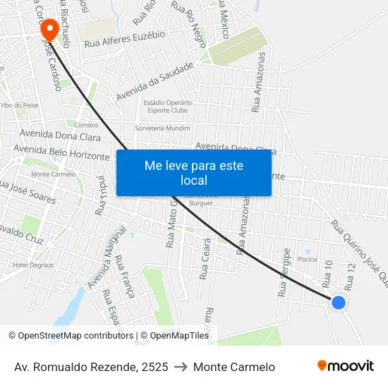 Av. Romualdo Rezende, 2525 to Monte Carmelo map