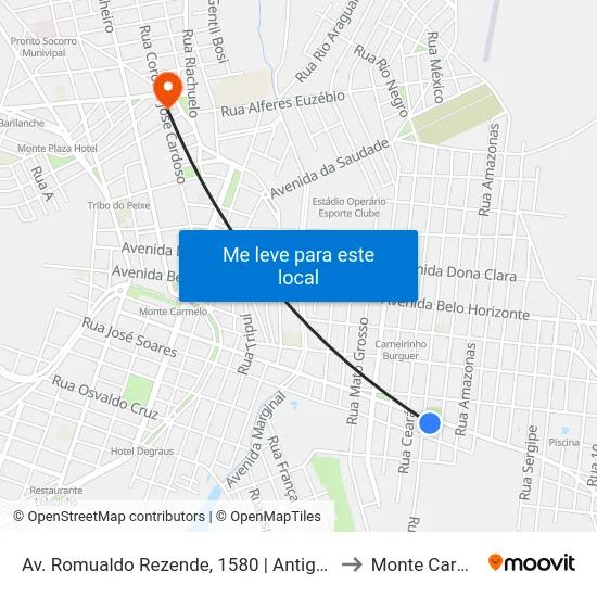 Av. Romualdo Rezende, 1580 | Antiga Nestlé to Monte Carmelo map