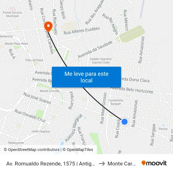 Av. Romualdo Rezende, 1575 | Antiga Nestlé to Monte Carmelo map