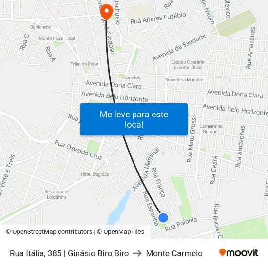 Rua Itália, 385 | Ginásio Biro Biro to Monte Carmelo map