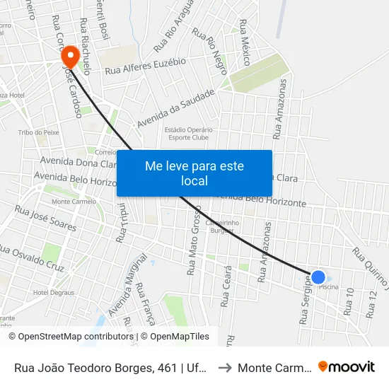 Rua João Teodoro Borges, 461 | Ufu/Sesi to Monte Carmelo map