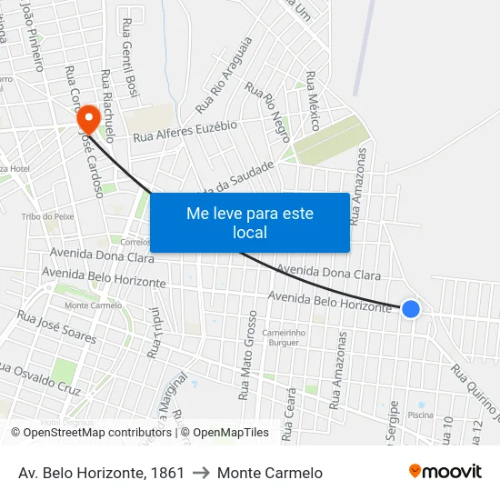 Av. Belo Horizonte, 1861 to Monte Carmelo map