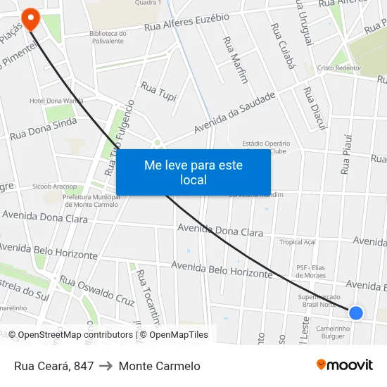 Rua Ceará, 847 to Monte Carmelo map