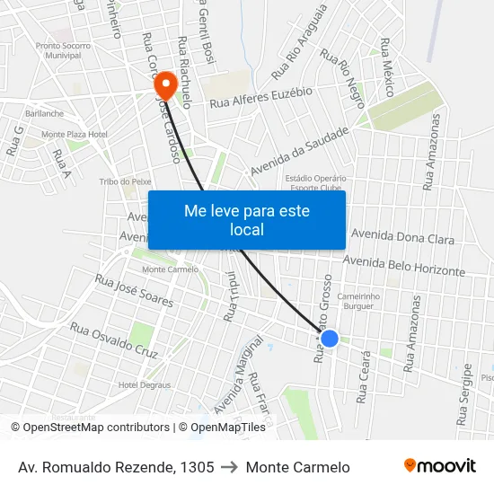 Av. Romualdo Rezende, 1305 to Monte Carmelo map