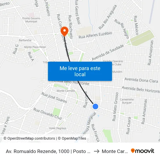 Av. Romualdo Rezende, 1000 | Posto Carmelitano to Monte Carmelo map