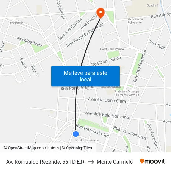 Av. Romualdo Rezende, 55 | D.E.R. to Monte Carmelo map