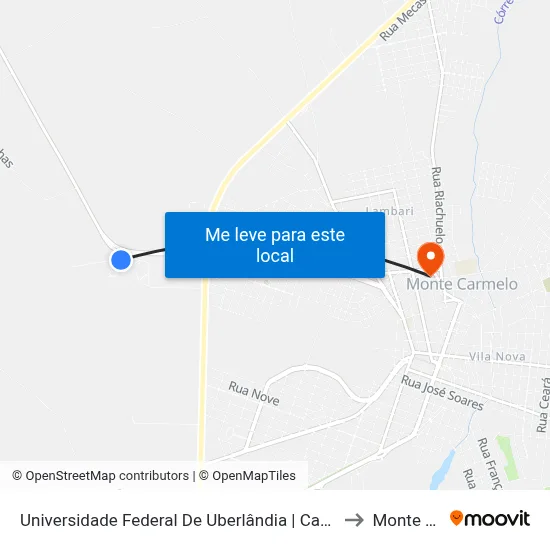 Universidade Federal De Uberlândia | Campus Novo De Monte Carmelo to Monte Carmelo map