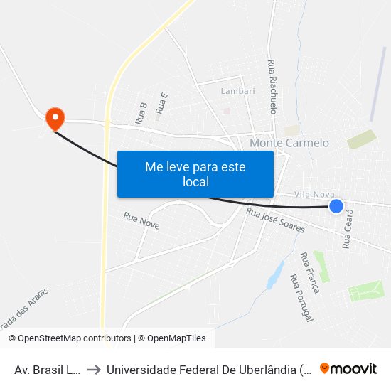 Av. Brasil Leste, 508 to Universidade Federal De Uberlândia (Campus Monte Carmelo) map