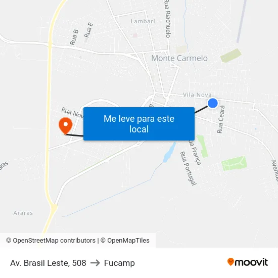 Av. Brasil Leste, 508 to Fucamp map