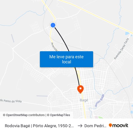 Rodovia Bagé | Pôrto Alegre, 1950-2092 to Dom Pedrito map