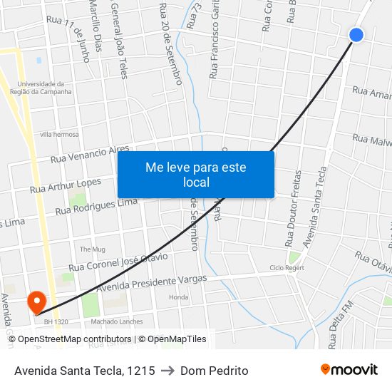 Avenida Santa Tecla, 1215 to Dom Pedrito map