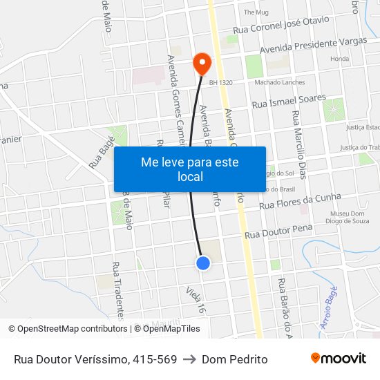 Rua Doutor Veríssimo, 415-569 to Dom Pedrito map