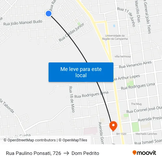 Rua Paulino Ponsati, 726 to Dom Pedrito map