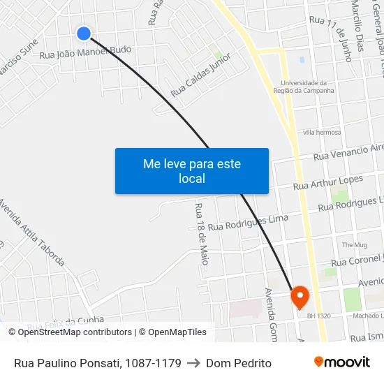 Rua Paulino Ponsati, 1087-1179 to Dom Pedrito map