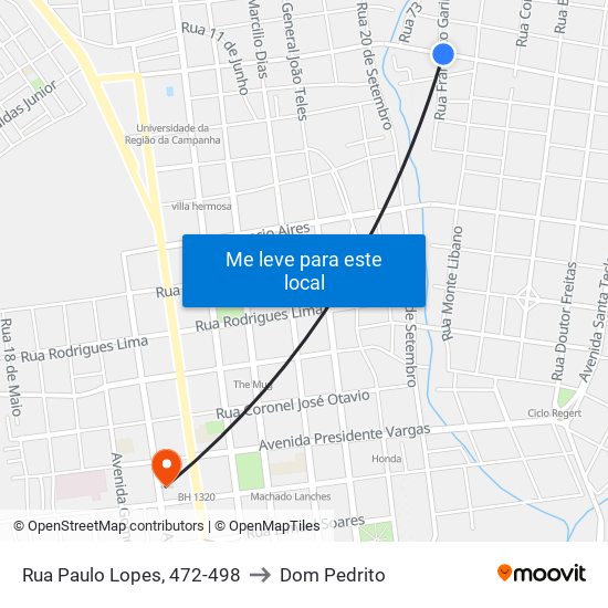 Rua Paulo Lopes, 472-498 to Dom Pedrito map