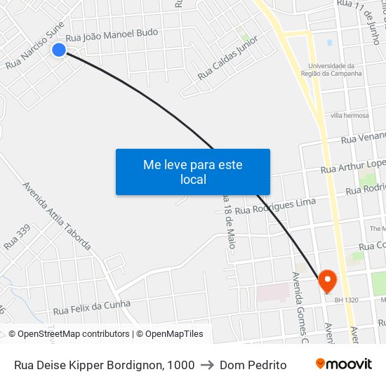 Rua Deise Kipper Bordignon, 1000 to Dom Pedrito map