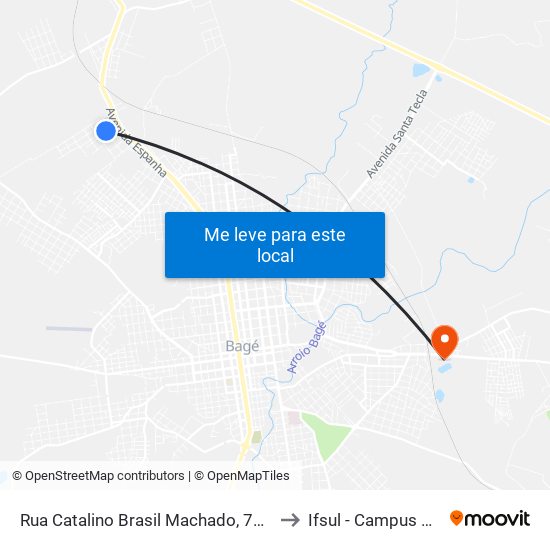 Rua Catalino Brasil Machado, 789-809 to Ifsul - Campus Bagé map