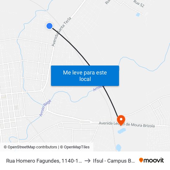 Rua Homero Fagundes, 1140-1248 to Ifsul - Campus Bagé map