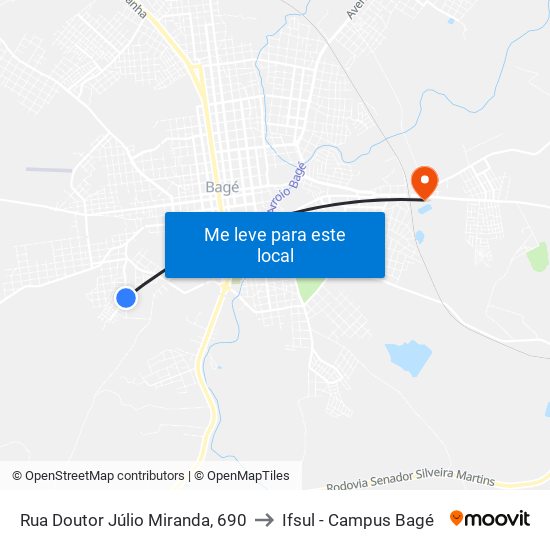 Rua Doutor Júlio Miranda, 690 to Ifsul - Campus Bagé map