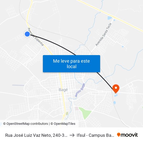 Rua José Luiz Vaz Neto, 240-326 to Ifsul - Campus Bagé map