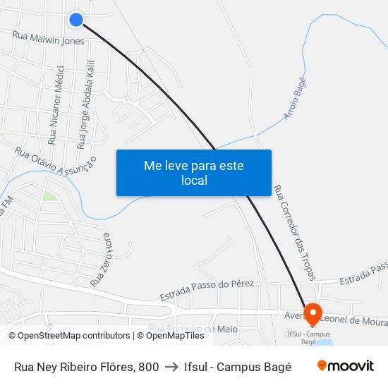 Rua Ney Ribeiro Flôres, 800 to Ifsul - Campus Bagé map