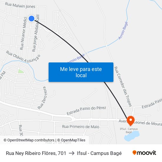 Rua Ney Ribeiro Flôres, 701 to Ifsul - Campus Bagé map