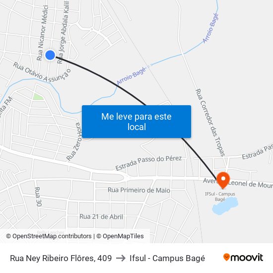 Rua Ney Ribeiro Flôres, 409 to Ifsul - Campus Bagé map