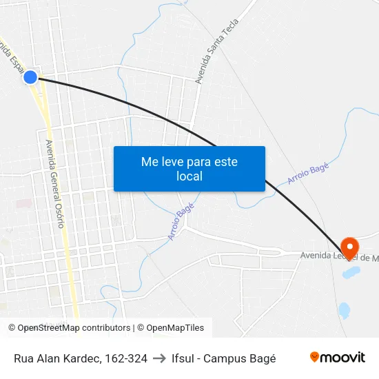Rua Alan Kardec, 162-324 to Ifsul - Campus Bagé map