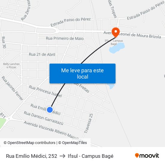 Rua Emílio Médici, 252 to Ifsul - Campus Bagé map