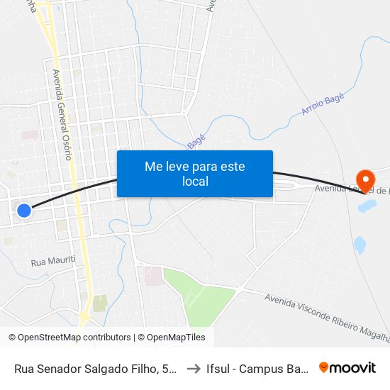 Rua Senador Salgado Filho, 585 to Ifsul - Campus Bagé map