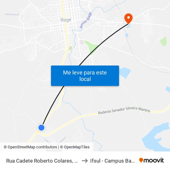 Rua Cadete Roberto Colares, 51 to Ifsul - Campus Bagé map