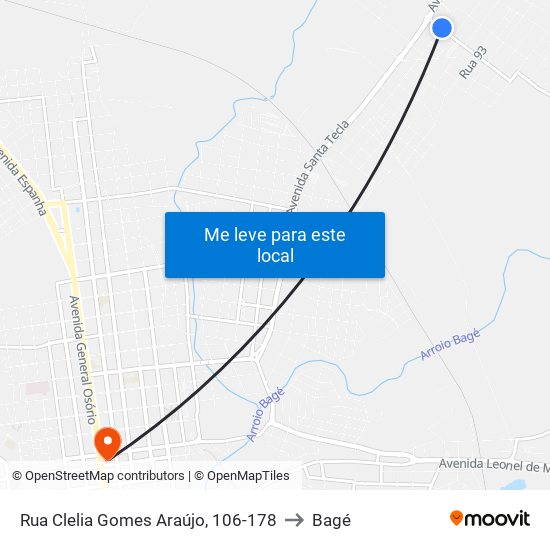 Rua Clelia Gomes Araújo, 106-178 to Bagé map