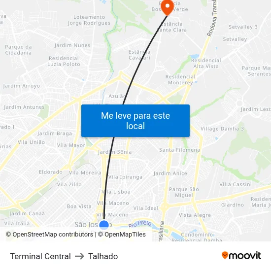 Terminal Central to Talhado map