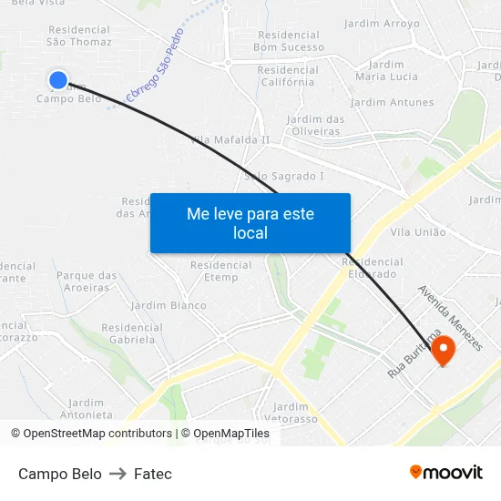 Campo Belo to Fatec map