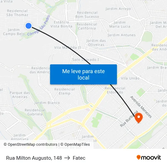 Rua Milton Augusto, 148 to Fatec map