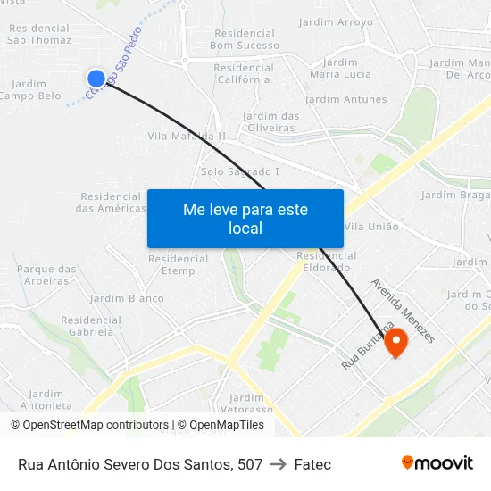Rua Antônio Severo Dos Santos, 507 to Fatec map