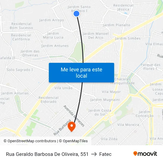 Rua Geraldo Barbosa De Oliveira, 551 to Fatec map