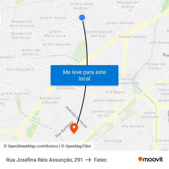 Rua Joséfina Réis Assunção, 291 to Fatec map