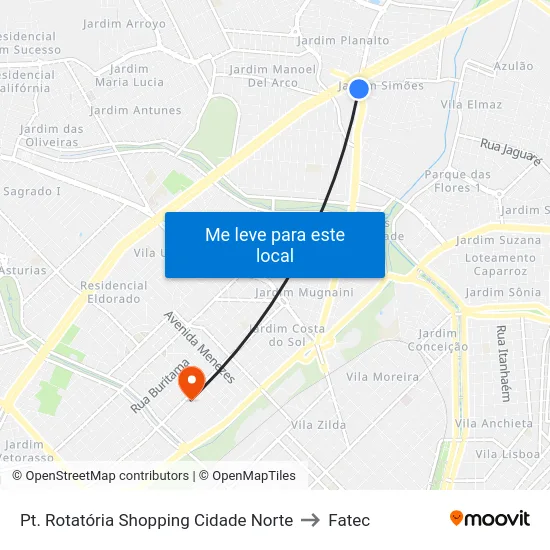Pt. Rotatória Shopping Cidade Norte to Fatec map