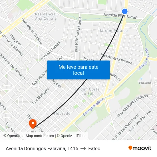 Avenida Domingos Falavina, 1415 to Fatec map