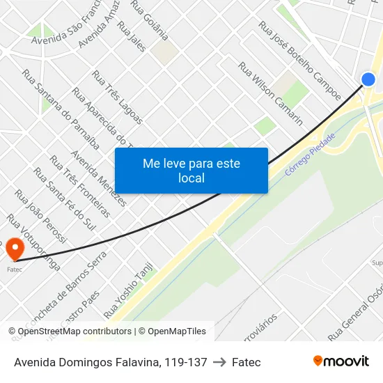 Avenida Domingos Falavina, 119-137 to Fatec map